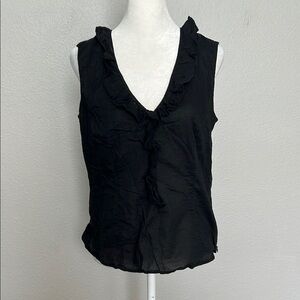 Esprit Ruffle VNeck Sleeveless Blouse Black Size M
